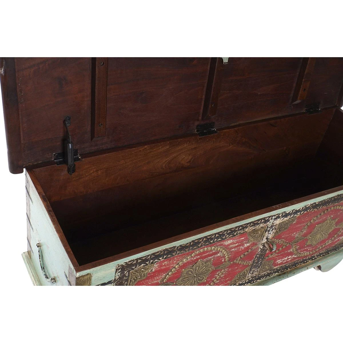 Coffre En Bois Et Laiton Multicolore - Longueur 116 X Profondeur 40 X ... 3 Coffre En Bois Et Laiton Multicolore - Longueur 116 X Profondeur 40 X ... – Image 3