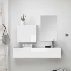Duo De Meubles D'entrée Blanc Laqué Brillant + Miroir - SCOPELLO