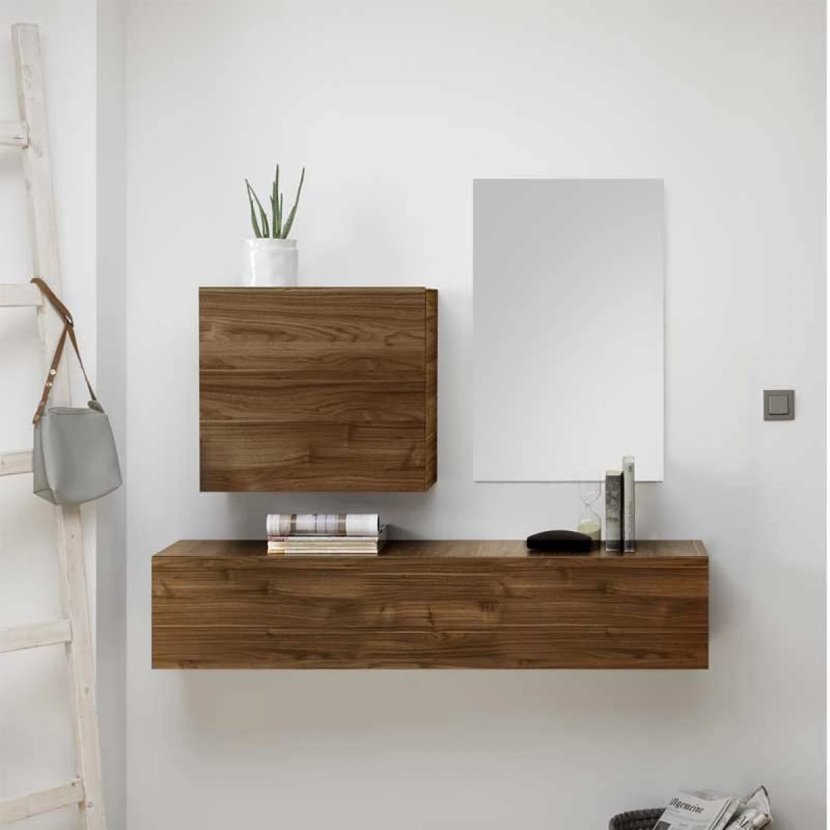 Duo De Meubles D'entrée Noyer + Miroir - SCOPELLO