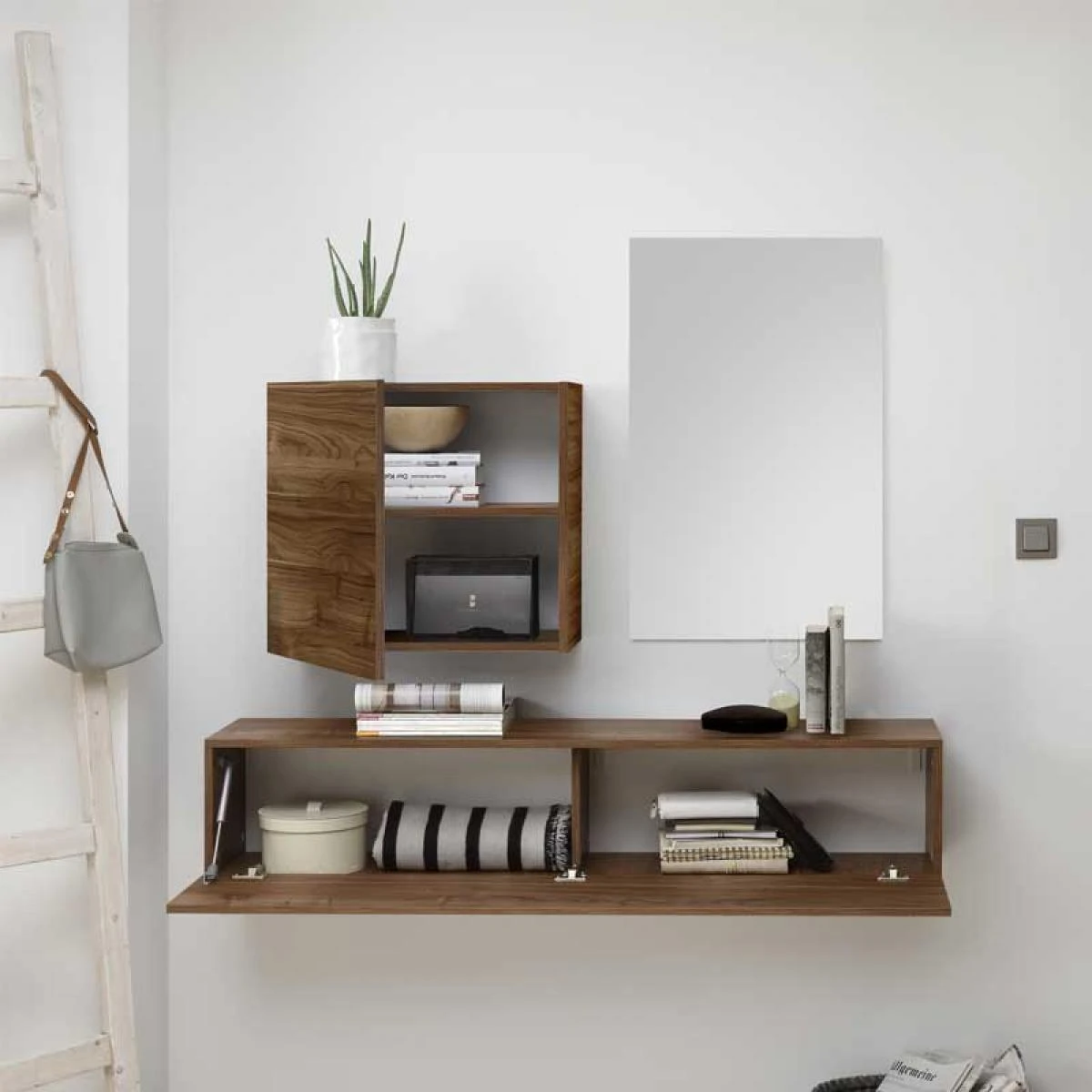 Duo De Meubles D'entrée Noyer + Miroir - SCOPELLO – Image 2