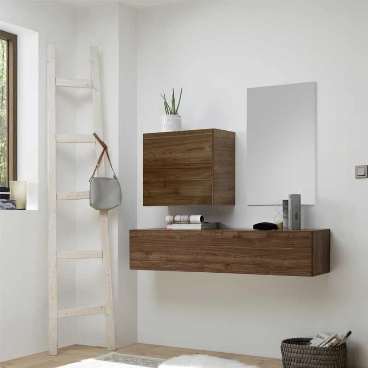 Duo De Meubles D'entrée Noyer + Miroir - SCOPELLO – Image 3