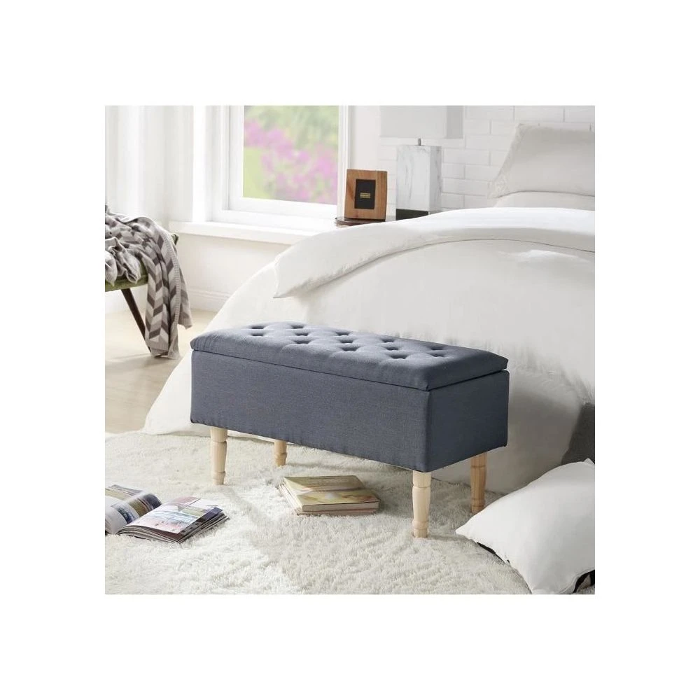 EMILIE Banc Avec Coffre De Rangement - Tissu Gris - Classique - L 80 X...