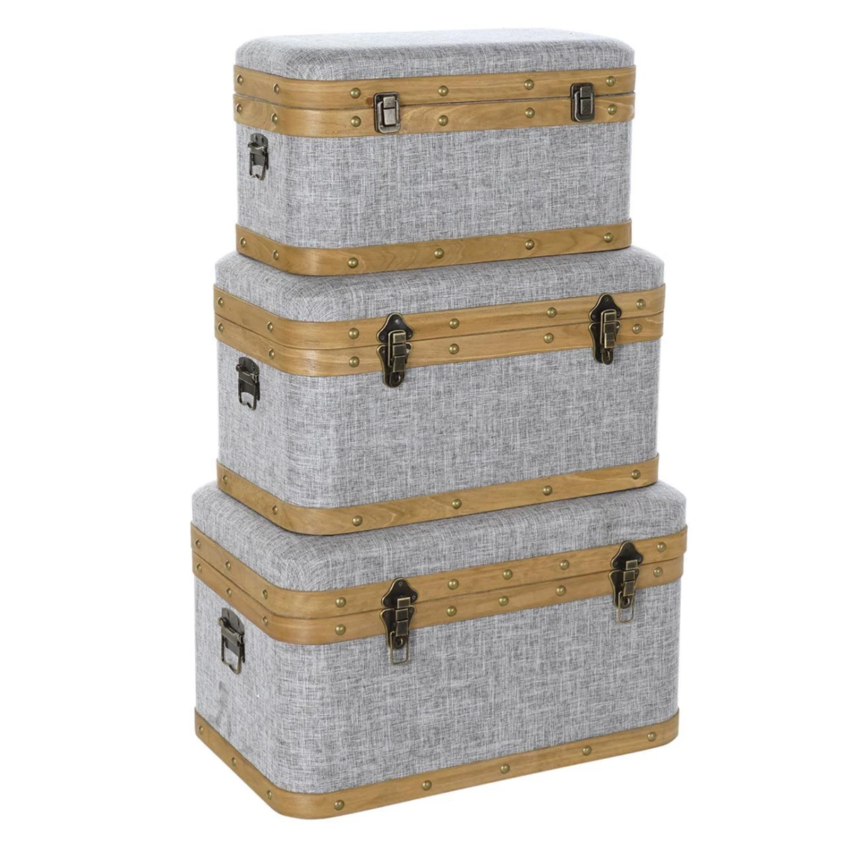 Ensemble De 3 Coffres / Bancs En Bois Et Polyester Coloris Gris.