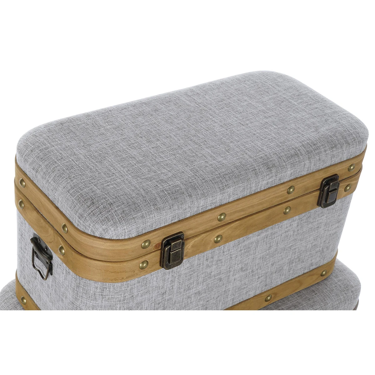 Ensemble De 3 Coffres / Bancs En Bois Et Polyester Coloris Gris. – Image 3