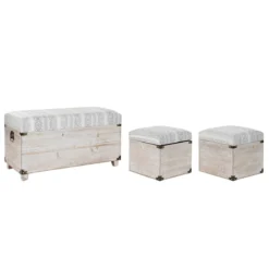 Ensemble De 3 Coffres / Bancs En Bois Naturel Et Polyuréthane Coloris...