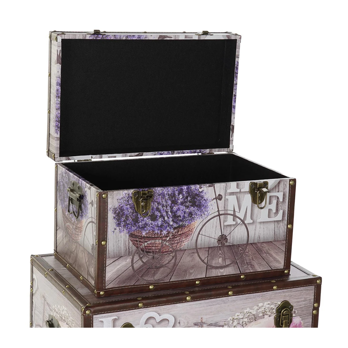 Ensemble De 3 Coffres En MDF Et Toile Coloris Gris Motif Vélo – Image 3