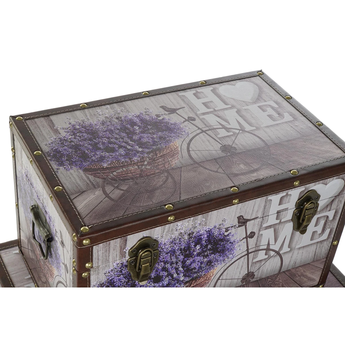 Ensemble De 3 Coffres En MDF Et Toile Coloris Gris Motif Vélo – Image 4