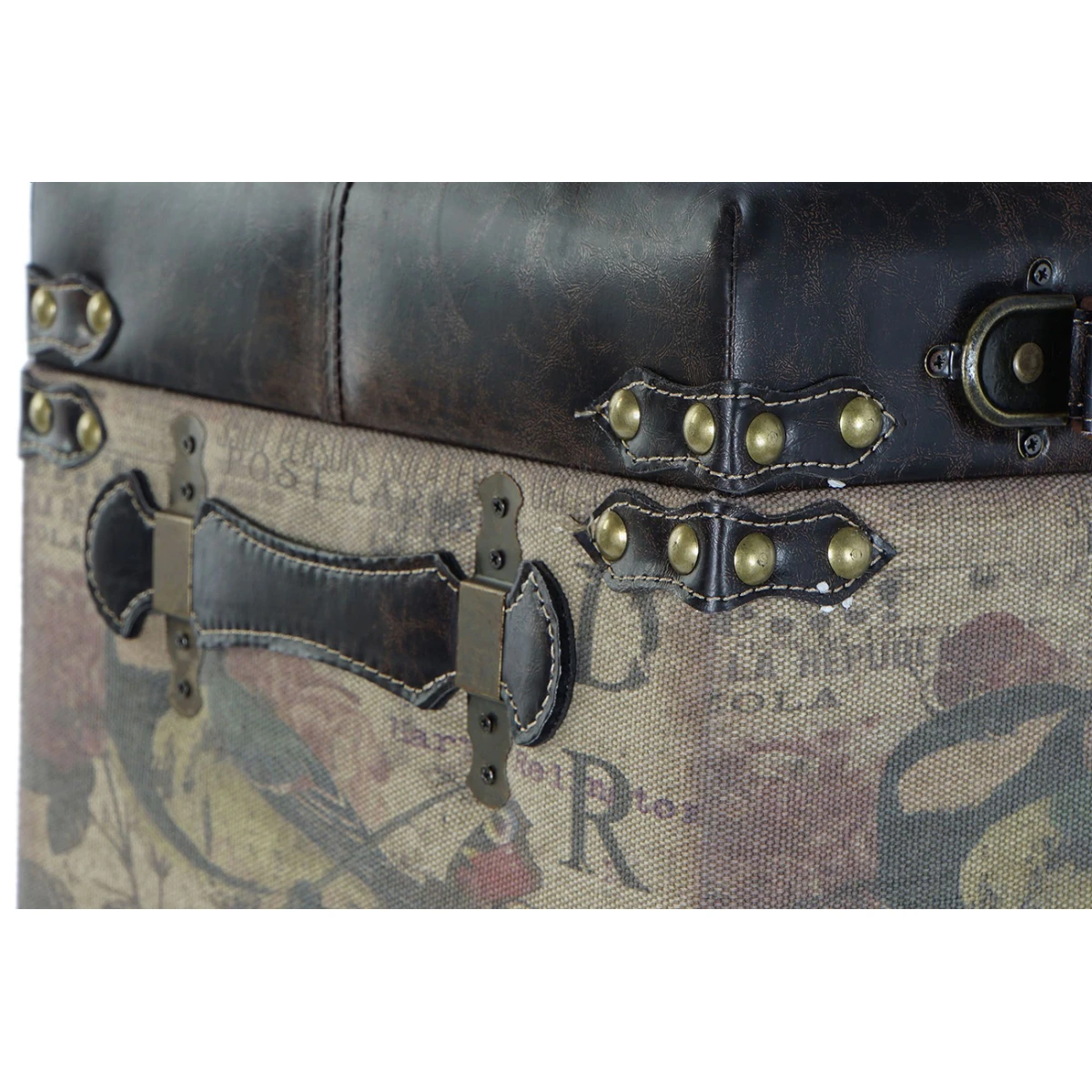 Ensemble De 3 Coffres / Poufs En Bois Et Lin Coloris Marron Motif Oise... – Image 2