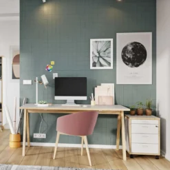 Germania Classeur Sur Roulettes GW-Helsinki Blanc Et Chêne Navarra