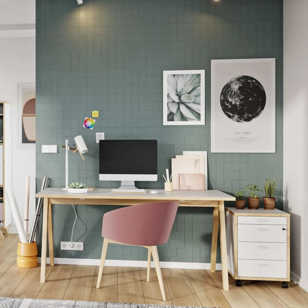 Germania Classeur Sur Roulettes GW-Helsinki Blanc Et ChĂȘne Navarra