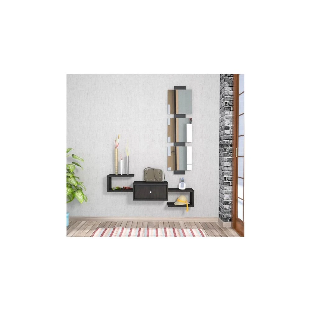 HOMEMANIA Vestiaire - Meuble D’Entree Dorado Avec Miroir, Tiroir, É... 1 HOMEMANIA Vestiaire - Meuble D’Entree Dorado Avec Miroir, Tiroir, É...