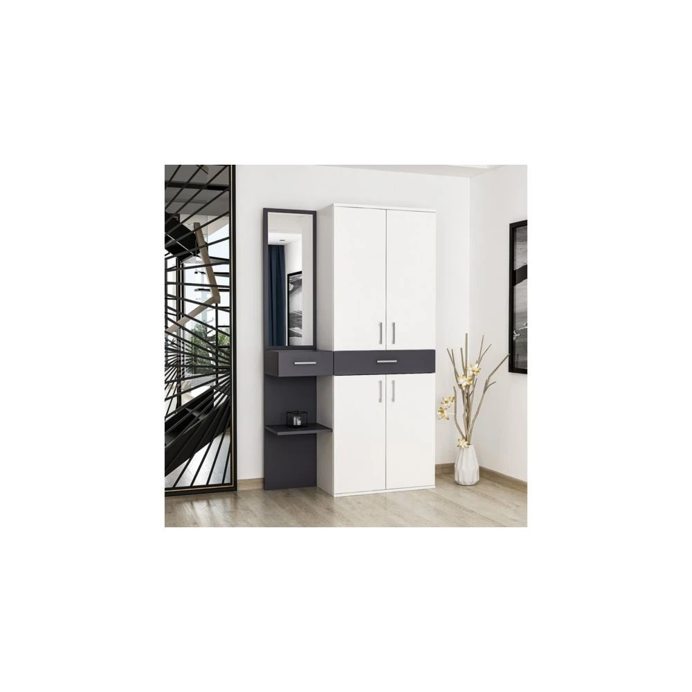 HOMEMANIA Vestiaire - Meuble D’Entree Cersei Armoire - Avec Miroir, ... 2 HOMEMANIA Vestiaire - Meuble D’Entree Cersei Armoire - Avec Miroir, ... – Image 2