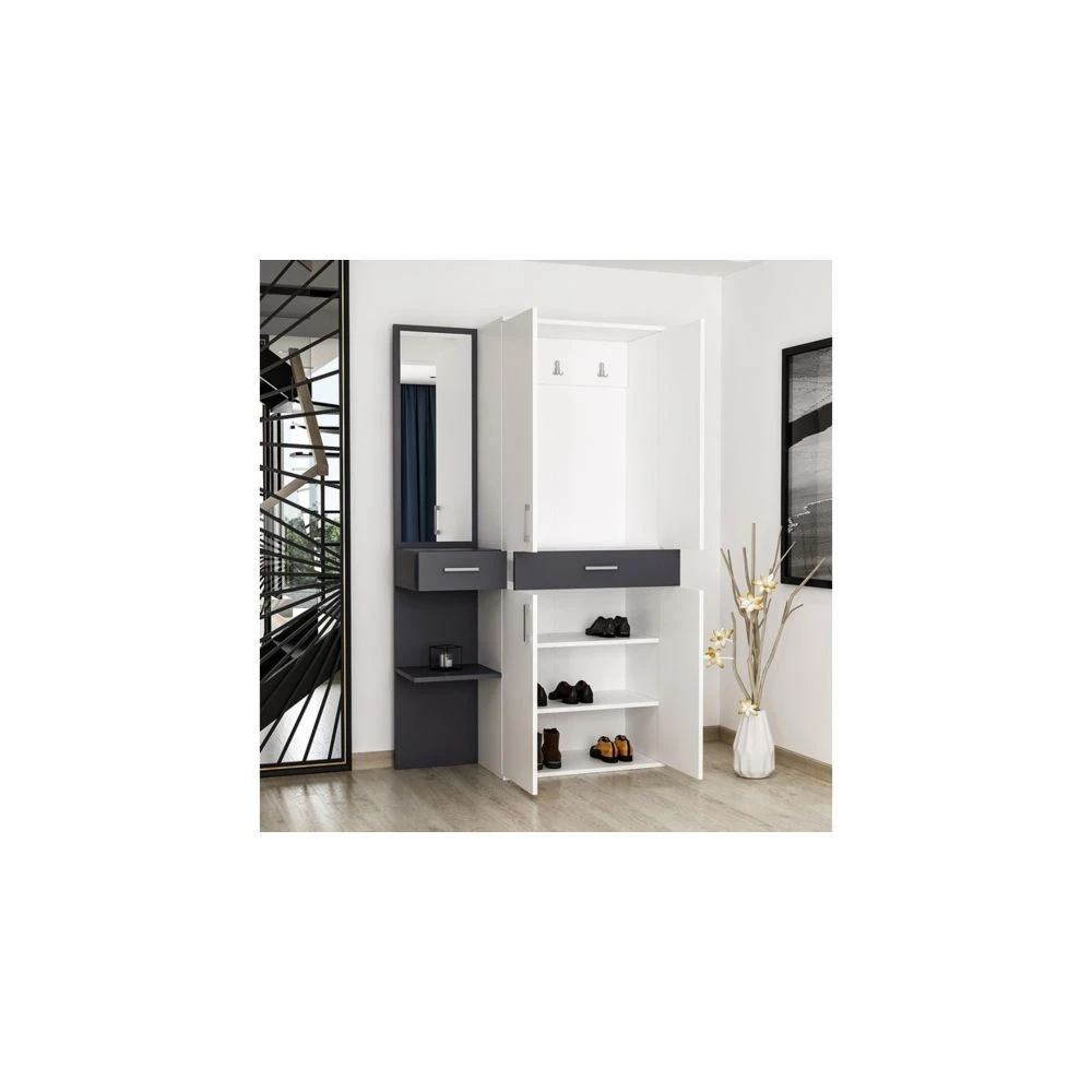 HOMEMANIA Vestiaire - Meuble D’Entree Cersei Armoire - Avec Miroir, ... 3 HOMEMANIA Vestiaire - Meuble D’Entree Cersei Armoire - Avec Miroir, ... – Image 3