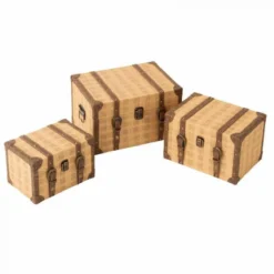 Lot De 3 Coffres Déco Rectangles 34cm Naturel