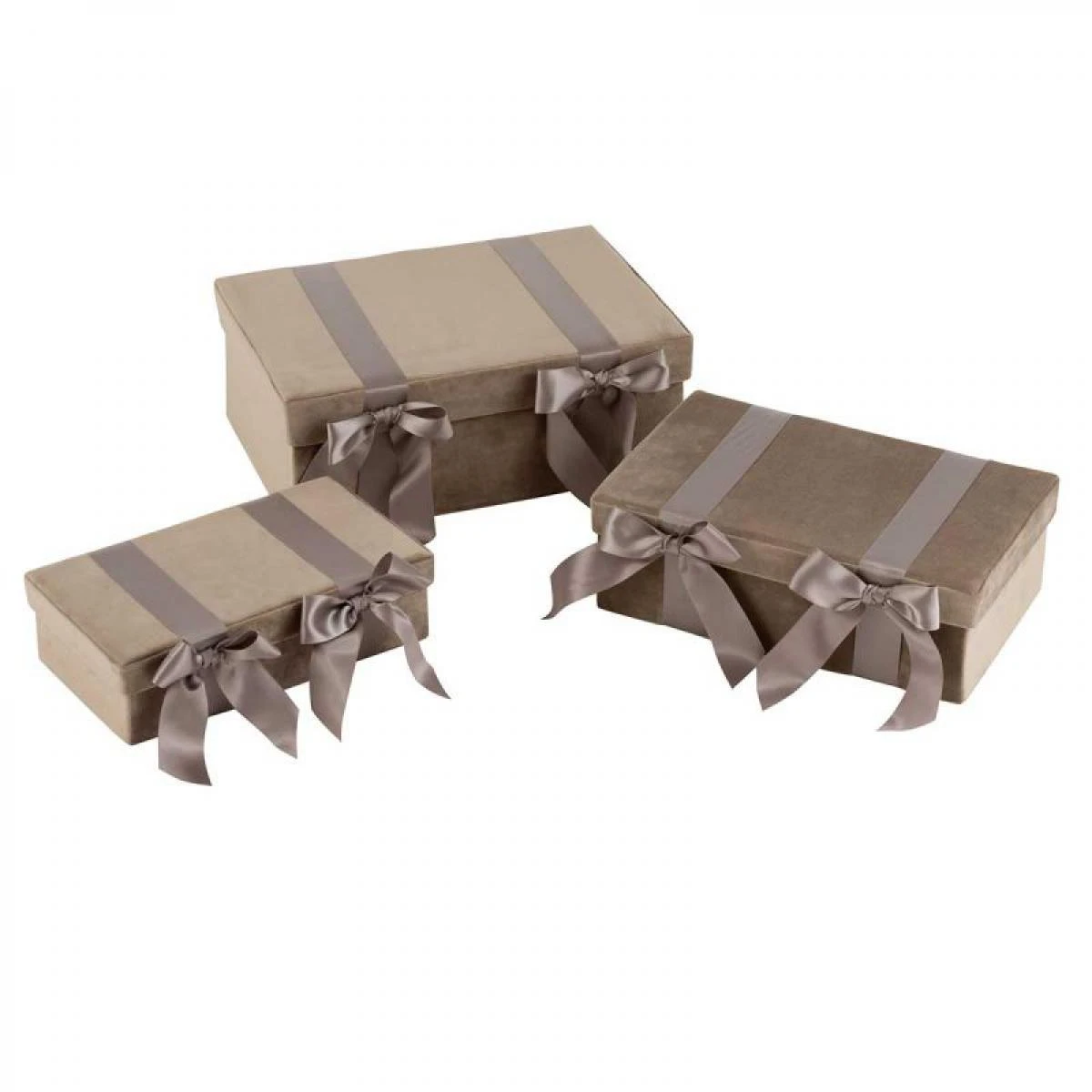 Lot De 3 Coffres Déco Satin 39cm Beige 1 Lot De 3 Coffres Déco Satin 39cm Beige