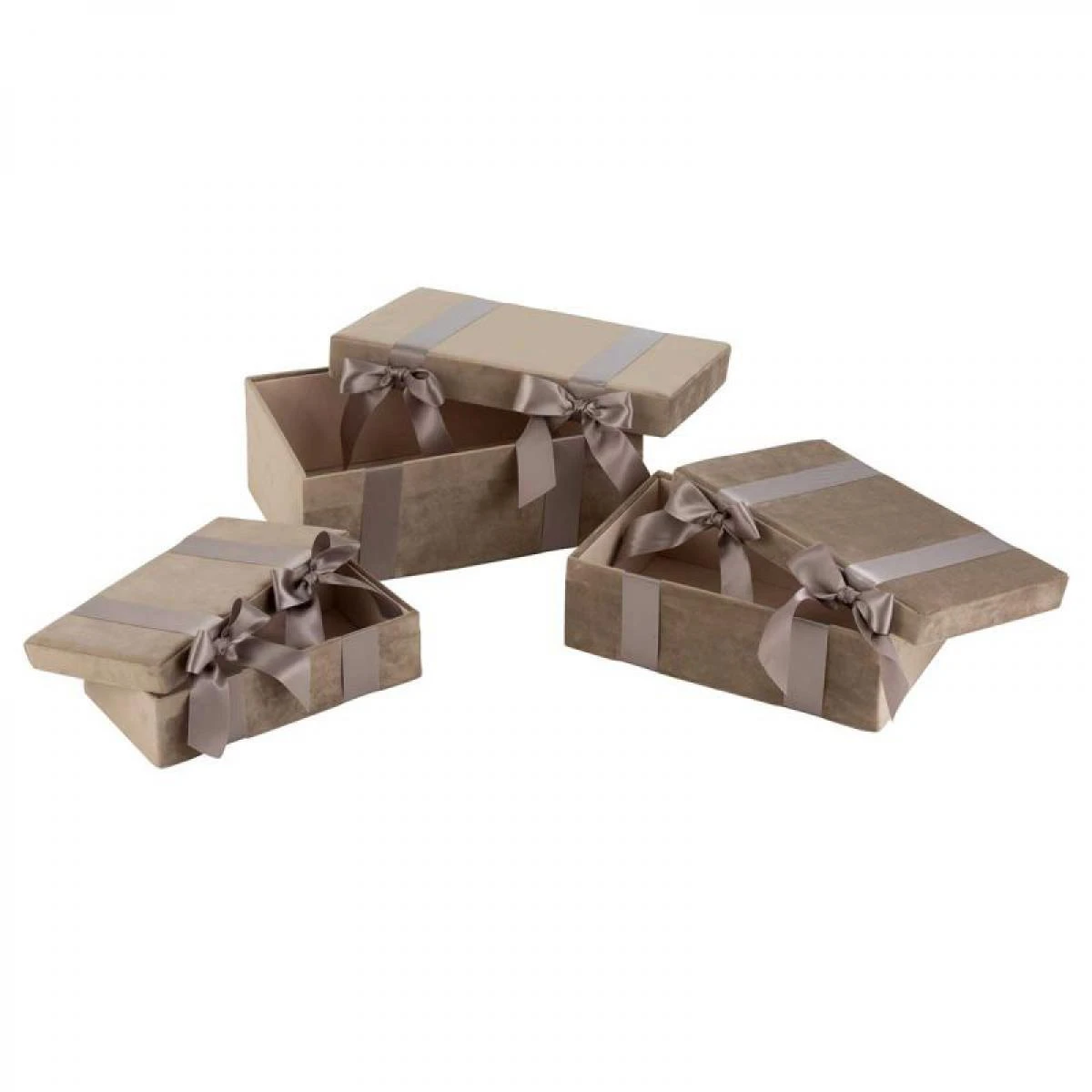 Lot De 3 Coffres Déco Satin 39cm Beige 2 Lot De 3 Coffres Déco Satin 39cm Beige – Image 2
