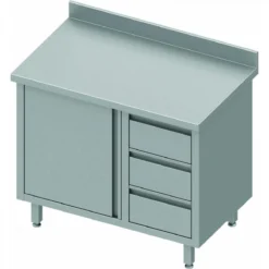 Meuble Bas Cuisine Inox - 1 Porte à Gauche & 3 Tiroirs - Gamme 800 - ...