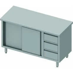 Meuble Bas Cuisine Inox - 2 Portes à Gauche & 3 Tiroirs - Gamme 700 -...