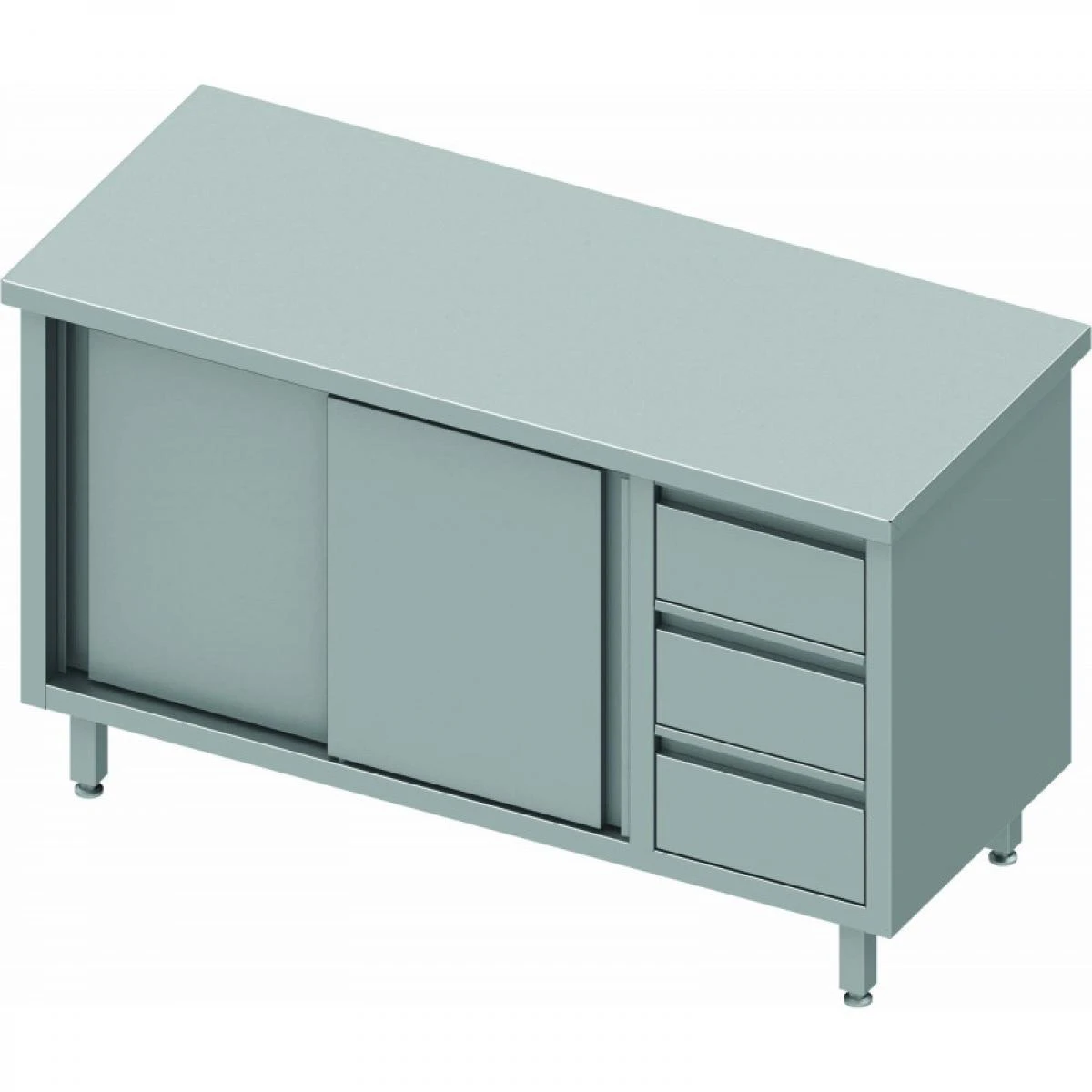 Meuble Bas Cuisine Inox - 2 Portes Ă Gauche & 3 Tiroirs - Gamme 700 -...