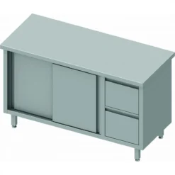 Meuble Bas Cuisine Inox - 2 Portes Coulissantes & Tiroir - Gamme 700 -...