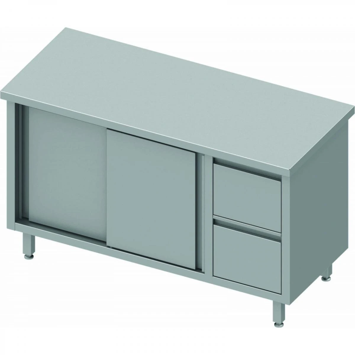 Meuble Bas Cuisine Inox - 2 Portes Coulissantes & Tiroir - Gamme 700 -...