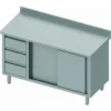 Meuble Bas Inox Avec Dosseret - Porte Coulissante & 3 Tiroirs - Gamme ...