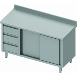 Meuble Bas Inox Avec Dosseret - Porte Coulissante & 3 Tiroirs - Gamme ...