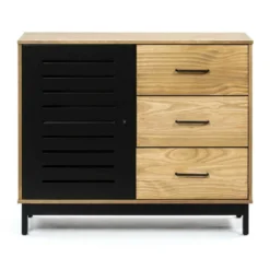 Meuble D'entrée 1 Porte 3 Tiroirs Pin/Noir - SIAEL