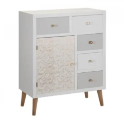 Meuble D'entrée 1 Porte 5 Tiroirs Blanc/Gris - KAÏA