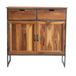 Meuble D'entrée 2 Portes 2 Tiroirs Bois Massif/Acier - MILINA