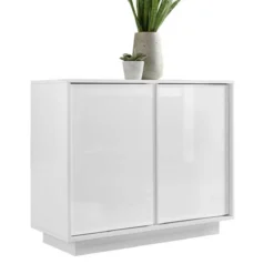 Meuble D'entrée 2 Portes Blanc Laqué Brillant - BURANO