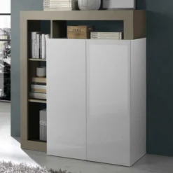 Meuble D'entrée 2 Portes Blanc Laqué Brillant/Taupe Mat - ISCHIA