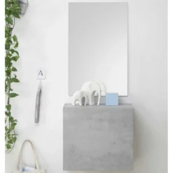 Meuble D'entrée Béton Ciré Clair + Miroir - SCOPELLO