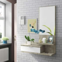 Meuble D'entrée Blanc/Chêne Clair - IROLA - L 81 X L 29 X H 116 Cm