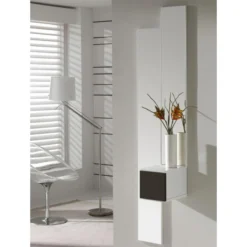 Meuble D'entrée Blanc/Laque Marron + Miroir - SIRRA