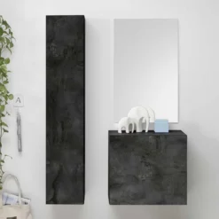 Meuble D'entrée + Colonne Béton Ciré Foncé + Miroir - SCOPELLO