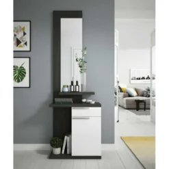 Meuble D'entrée + Miroir Gris Cendré/Blanc - JULIA - L 61 X L 29 X H...