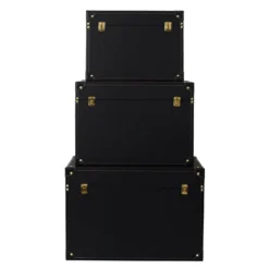 NICOLAS - Lot De 3 Malles De Rangement Vintage Noir Et Or