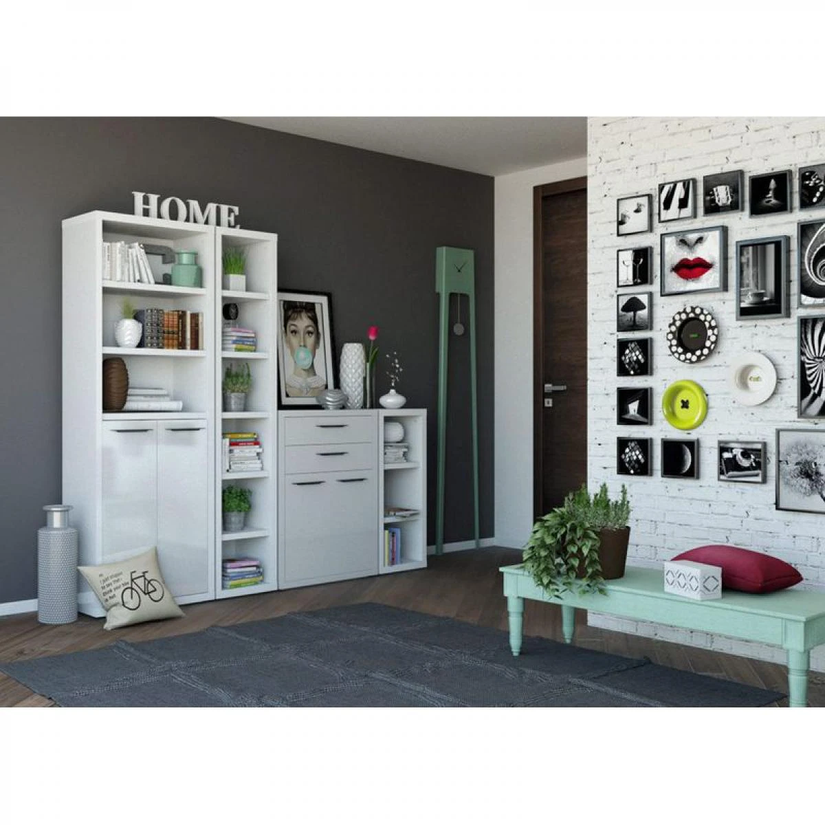 Option 2 Portes/2 Tiroirs MEZZO Blanc Laqué / H. 105 Cm – Image 2