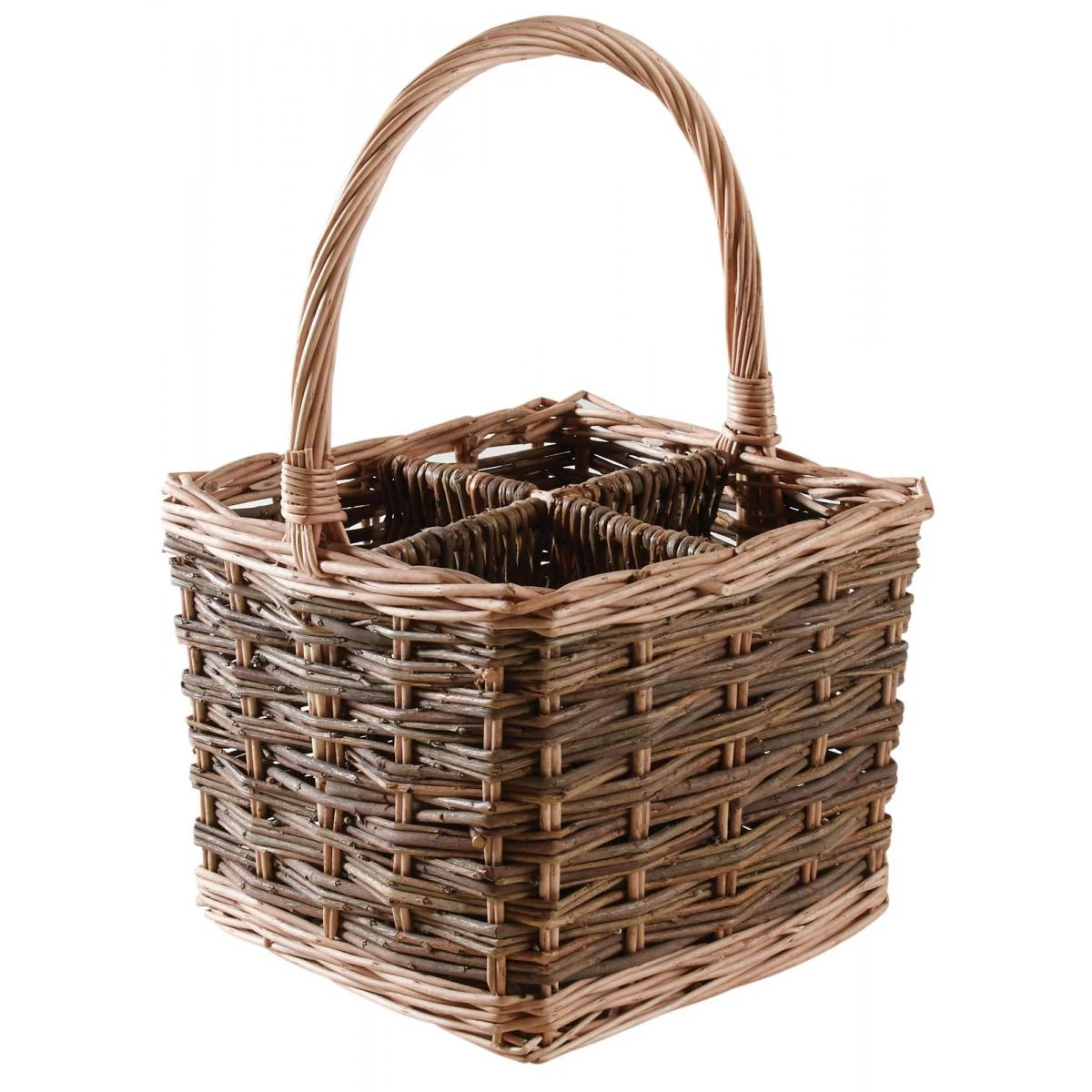 Porte-bouteilles En Osier Brut Carré 4 Bouteilles 25 X 25 X 20 Cm.