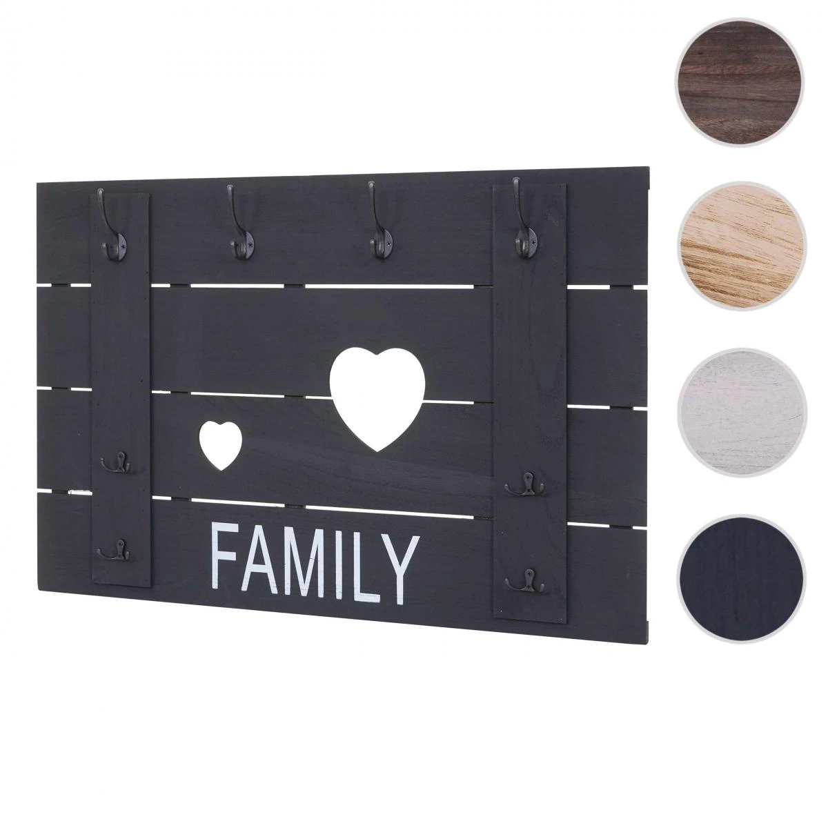 Portemanteau Mural HWC-C89, FAMILY, 8 Crochets, 60x90cm ~ Gris Foncé ...
