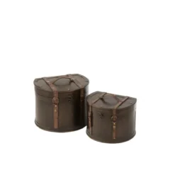 Set De 2 Valises 1/2 Rond Bois Marron - L 35,5 X L 29,5 X H 27,5 Cm