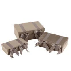 Set De 3 Coffre Velours/ Satin Beige - L 39 X L 27 X H 14 Cm
