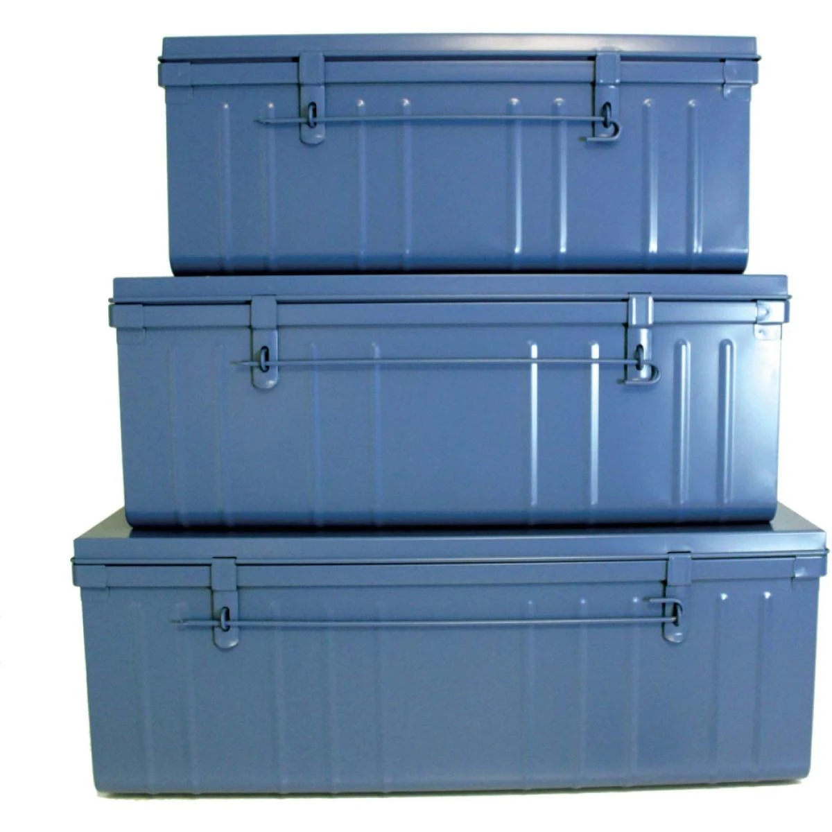 Set De 3 Malles En Acier Habitat 80 - 90 Et 100 Cm Bleu. 1 Set De 3 Malles En Acier Habitat 80 - 90 Et 100 Cm Bleu.