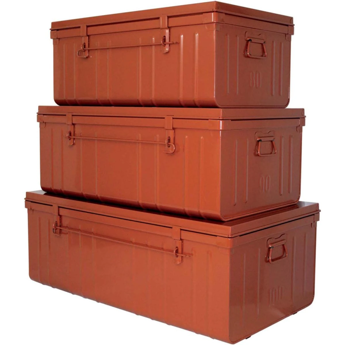 Set De 3 Malles En Acier Habitat 80 - 90 Et 100 Cm Terracotta.