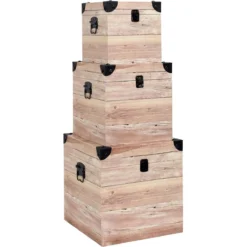 Set De 3 Malles Impression Lames De Bois.