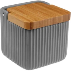 Versa Sucrier En Porcelaine Avec Couvercle En Bambou Gris