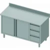 Table Armoire Basse Inox Adossée - 2 Portes & 3 Tiroirs - Gamme 700 -...