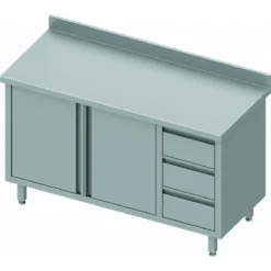 Table Armoire Basse Inox Adossée - 2 Portes & 3 Tiroirs - Gamme 700 -...