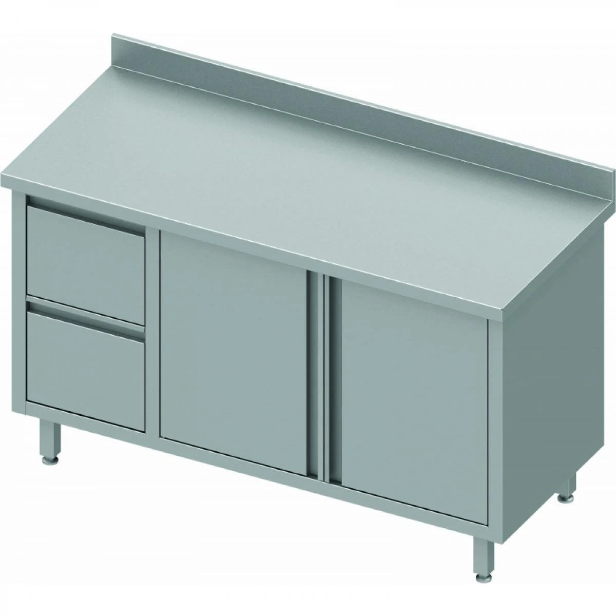Table Armoire Basse Inox Adossée - Porte Battante & Tiroirs - Gamme 7...